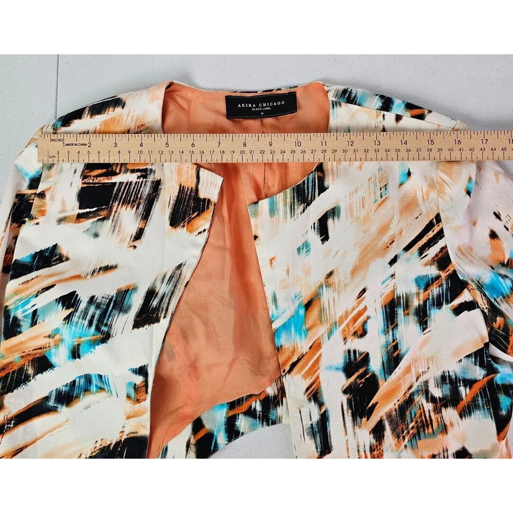 Akira Chicago Women's M Multicolor Black Label Long Sleeve Lined Colorful Blazer - Picture 3 of 11